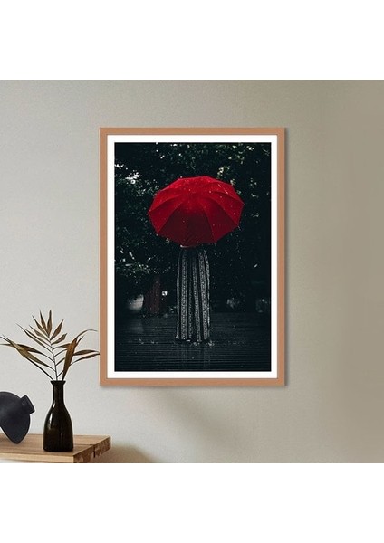 Bordo Şemsiyeli Kadın 1 Çerçeve ve Poster - B1093