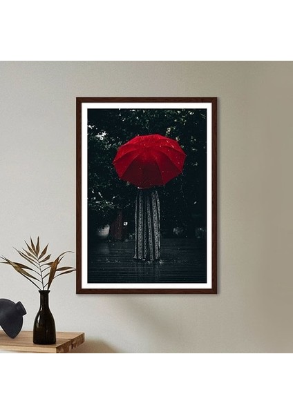 Bordo Şemsiyeli Kadın 1 Çerçeve ve Poster - B1093