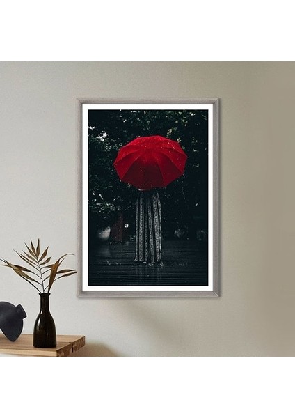 Bordo Şemsiyeli Kadın 1 Çerçeve ve Poster - B1093