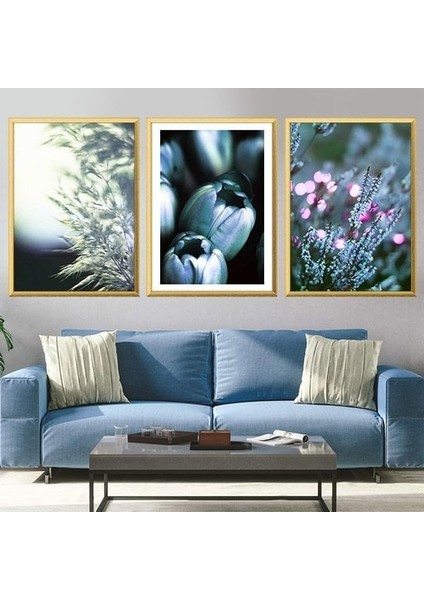 Lavanta ve Lale Esintisi Üçlü Çerçeve ve Poster Seti - B1014 modelleri