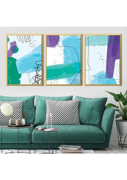 Çizgisel Lekeler 4 Üçlü Çerçeve ve Poster Seti - C1036 fırsatları