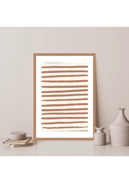 Bej Tonlarda Geometrik Çizgiler 3 Çerçeve ve Poster - C1090