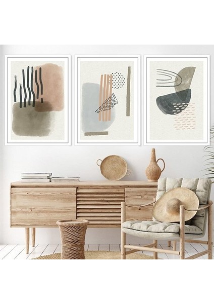 Geometrik Sarı Tonlar 1 Üçlü Çerçeve ve Poster Seti - C1032