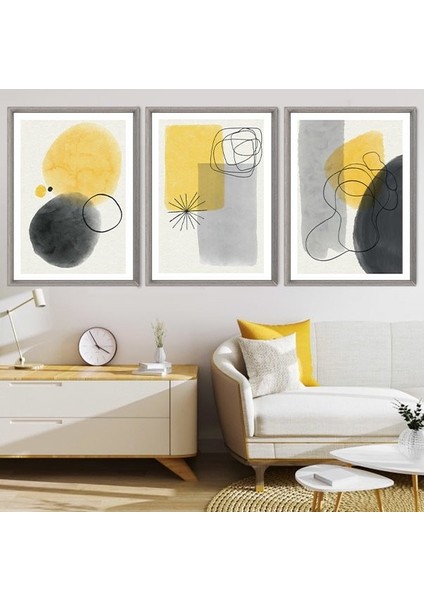 Geometrik Sarı Tonlar 1 Üçlü Çerçeve ve Poster Seti - C1032