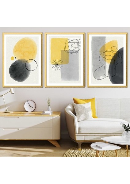 Geometrik Sarı Tonlar 1 Üçlü Çerçeve ve Poster Seti - C1032