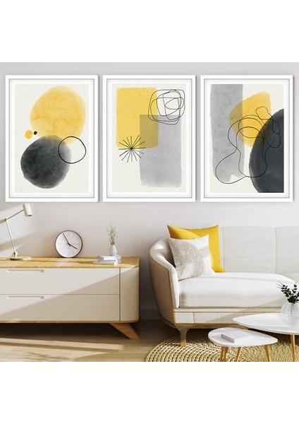 Geometrik Sarı Tonlar 1 Üçlü Çerçeve ve Poster Seti - C1032