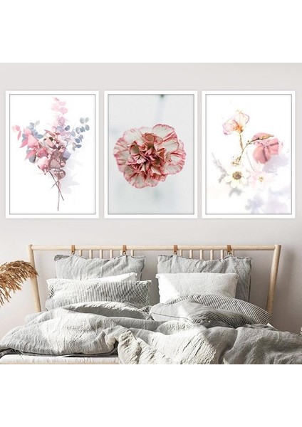 Pembe Bitkiler 1 Üçlü Çerçeve ve Poster Seti - B1028