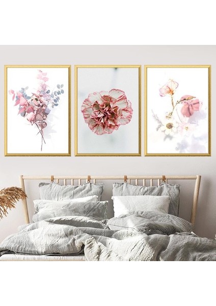 Pembe Bitkiler 1 Üçlü Çerçeve ve Poster Seti - B1028 modelleri