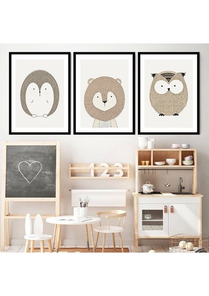 Kirpi, Aslan ve Baykuş 1 Üçlü Çerçeve ve Poster Seti - HA1028
