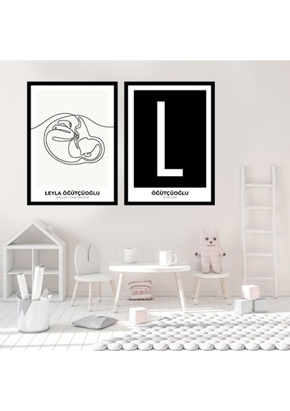 Bebek Çizim & Baş Harfi 3 Ikili Çerçeve ve Poster Seti - HA1015