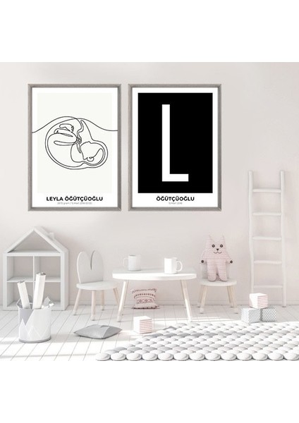 Bebek Çizim & Baş Harfi 3 Ikili Çerçeve ve Poster Seti - HA1015 fırsatları
