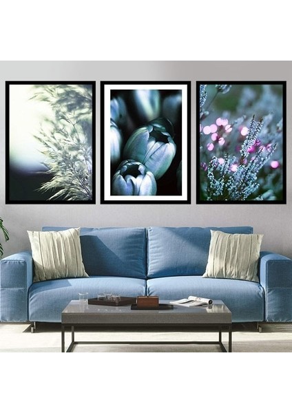 Lavanta ve Lale Esintisi Üçlü Çerçeve ve Poster Seti - B1014