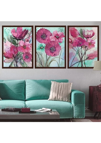 Pembe Suluboya Üçlü Çerçeve ve Poster Seti - B1033