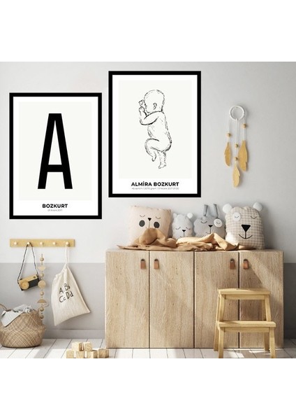 Bebek Çizim & Baş Harfi 2 Ikili Çerçeve ve Poster Seti - HA1014