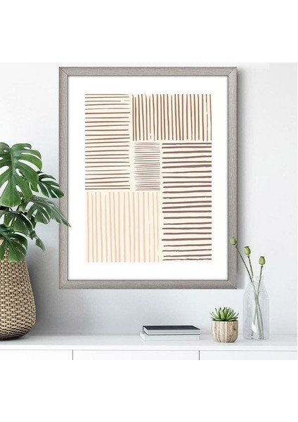 Bej Tonlarda Geometrik Çizgiler 1 Çerçeve ve Poster - C1088 fırsatları