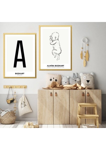 Bebek Çizim & Baş Harfi 2 Ikili Çerçeve ve Poster Seti - HA1014