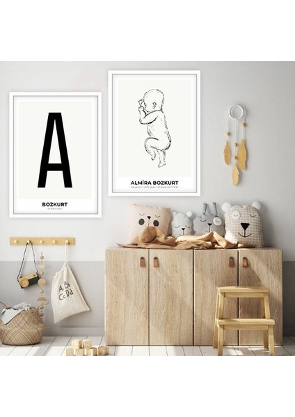 Bebek Çizim & Baş Harfi 2 Ikili Çerçeve ve Poster Seti - HA1014