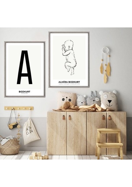 Bebek Çizim & Baş Harfi 2 Ikili Çerçeve ve Poster Seti - HA1014