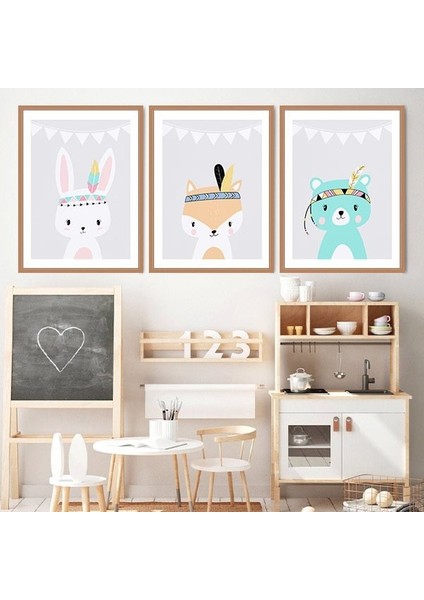 Ayı, Tavşan ve Tilki Üçlü Çerçeve ve Poster Seti - HA1001