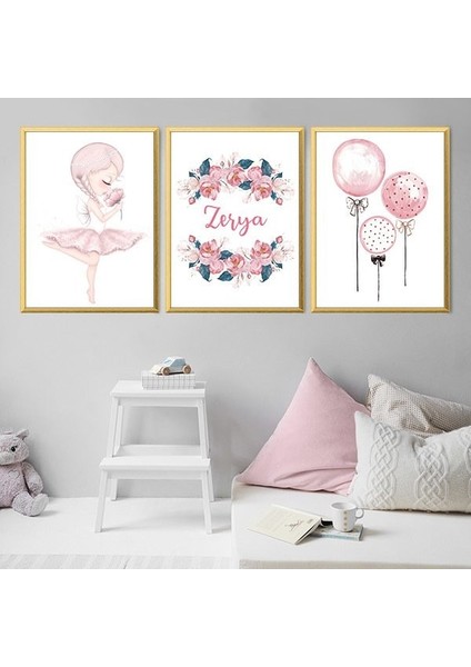 Balerin, Bebeğinizin Adı ve Balon Üçlü Çerçeve ve Poster Seti - HA1032 fiyatları