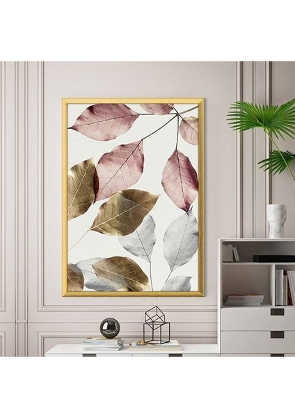 Pembe - Gold - Beyaz Bitkiler 1 Çerçeve ve Poster - B1164