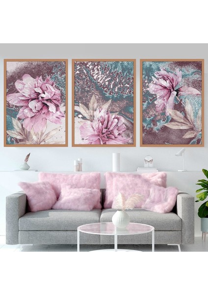 Pembe Lotus Üçlü Çerçeve ve Poster Seti - B1032 fiyatları