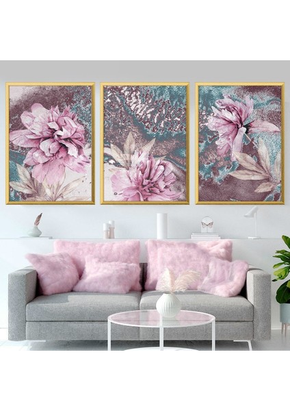 Pembe Lotus Üçlü Çerçeve ve Poster Seti - B1032 modelleri
