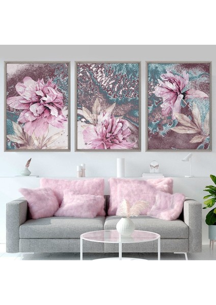 Pembe Lotus Üçlü Çerçeve ve Poster Seti - B1032 fırsatları