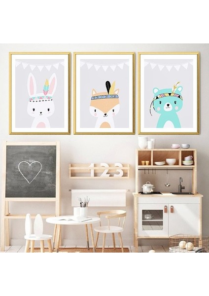 Ayı, Tavşan ve Tilki Üçlü Çerçeve ve Poster Seti - HA1001