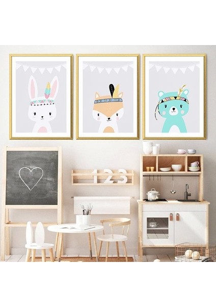 Ayı, Tavşan ve Tilki Üçlü Çerçeve ve Poster Seti - HA1001 modelleri