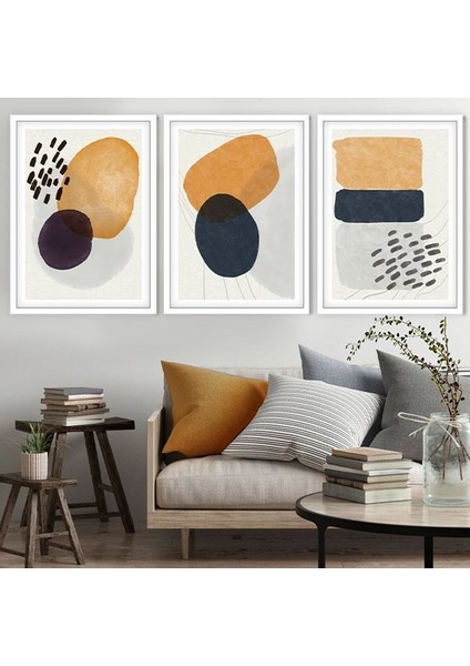 Geometrik Turuncu Tonlar 1 Üçlü Çerçeve ve Poster Seti - C1033