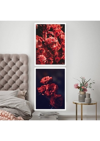 Bordo Güller Ikili Çerçeve ve Poster Seti -B1006
