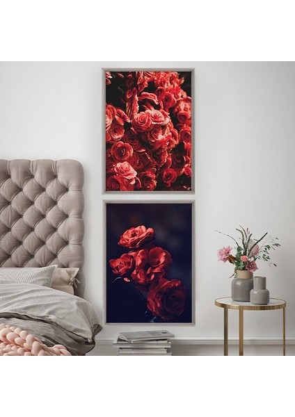 Bordo Güller Ikili Çerçeve ve Poster Seti -B1006 fırsatları