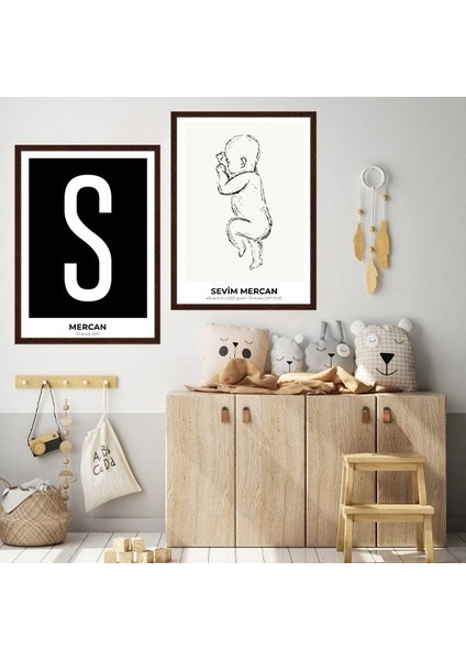 Bebek Çizim & Baş Harfi 6 Ikili Çerçeve ve Poster Seti - HA1020