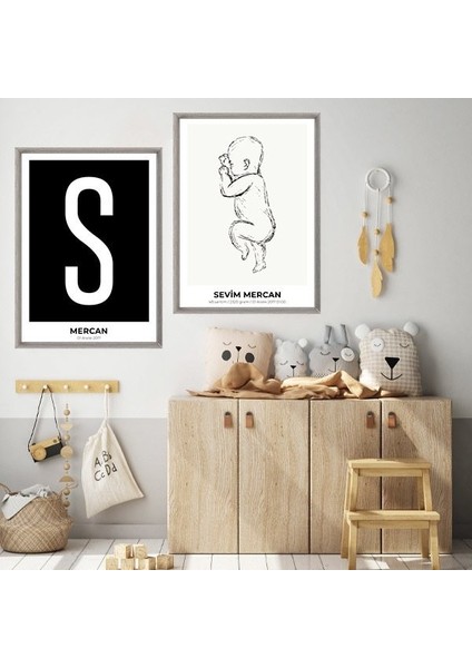 Bebek Çizim & Baş Harfi 6 Ikili Çerçeve ve Poster Seti - HA1020 fırsatları