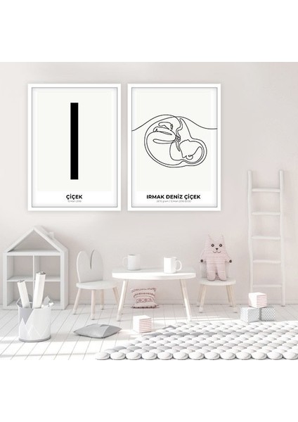 Bebek Çizim & Baş Harfi 4 Ikili Çerçeve ve Poster Seti - HA1018