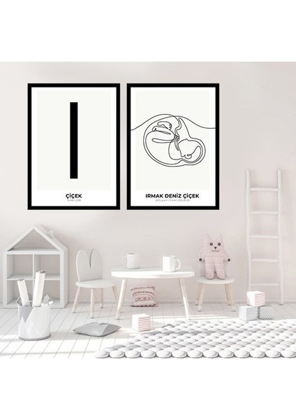 Bebek Çizim & Baş Harfi 4 Ikili Çerçeve ve Poster Seti - HA1018 fiyatları