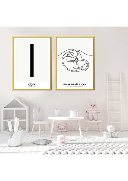 Bebek Çizim & Baş Harfi 4 Ikili Çerçeve ve Poster Seti - HA1018 modelleri