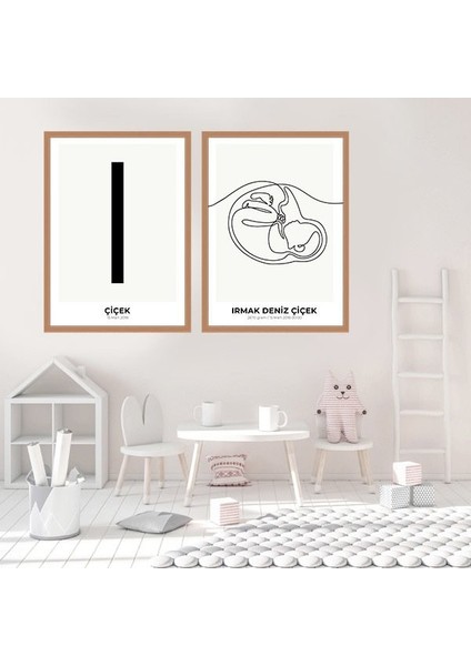 Bebek Çizim & Baş Harfi 4 Ikili Çerçeve ve Poster Seti - HA1018 fırsatları