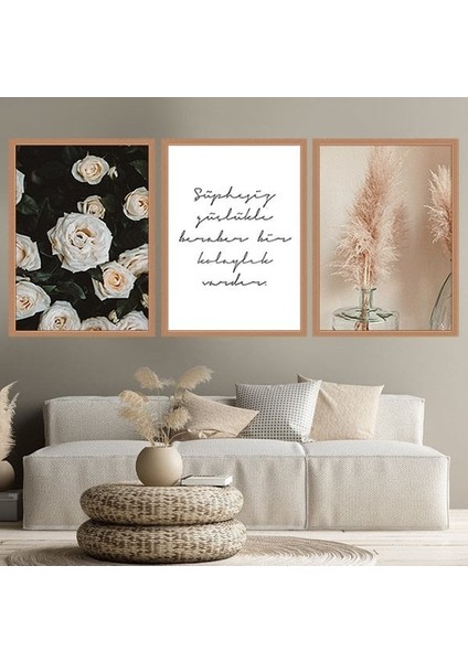 Pampas & Gül Üçlü Çerçeve ve Poster Seti -B1003 fiyatları