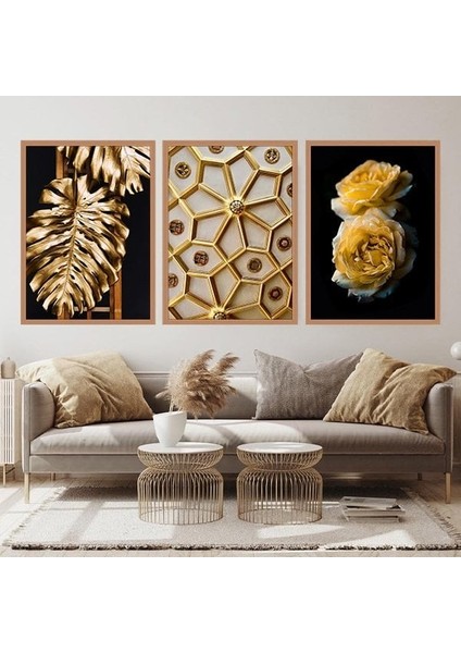 Gold Deve Tabanı & Güller & Yıldız Üçlü Çerçeve ve Poster Seti - G1003 fiyatları