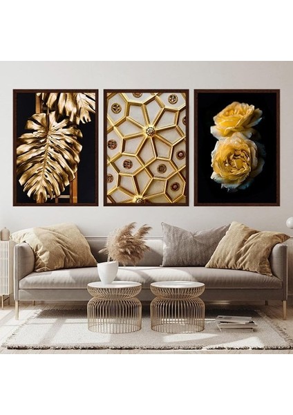 Gold Deve Tabanı & Güller & Yıldız Üçlü Çerçeve ve Poster Seti - G1003 indirimleri