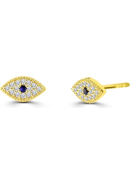 Gümüş Üzeri 14 Ayar Altın Kaplama Nazar Göz Küpe