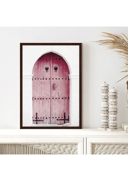 Pembe Ahşap Kapı 1 Çerçeve ve Poster - M1072 fırsatları