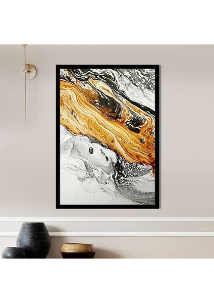 Turuncu - Gri Soyut 3 Çerçeve ve Poster - SO1092