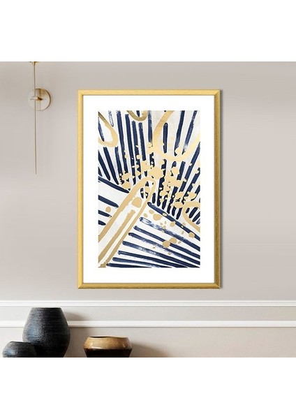 Mavi - Gold Geometrik Desenler 5 Çerçeve ve Poster - SO1117
