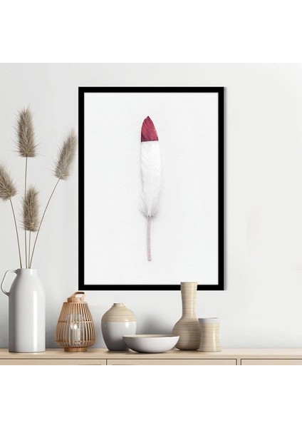 Pembe Detaylı Beyaz Kuş Tüyü 1 Çerçeve ve Poster - H1067