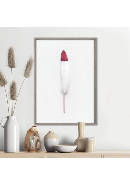 Pembe Detaylı Beyaz Kuş Tüyü 1 Çerçeve ve Poster - H1067