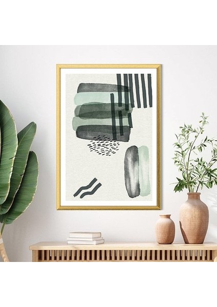Sulu Boya Temalı Yeşil Tonlar 3 Çerçeve ve Poster - C1239