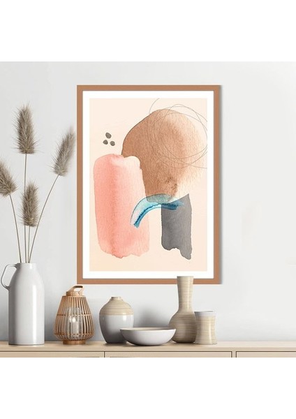Sulu Boya Pembe - Kahve -Gri Temalı 1 Çerçeve ve Poster - IL1058